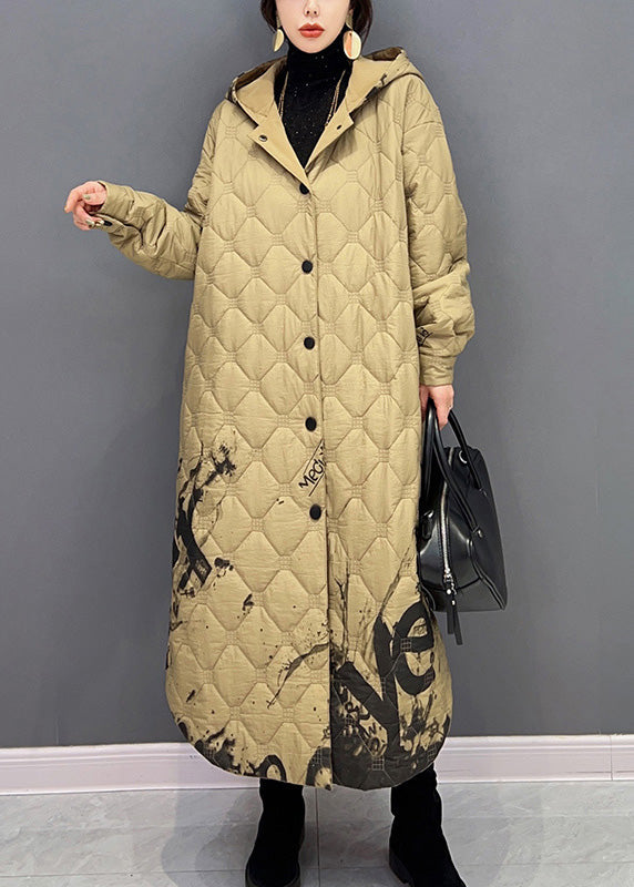 Plus Size Khaki Warm Fleece Thick Button Long Hooded Parka Winter - Down Jackets - DYAVOR®