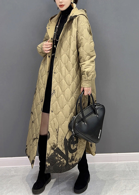 Plus Size Khaki Warm Fleece Thick Button Long Hooded Parka Winter - Down Jackets - DYAVOR®