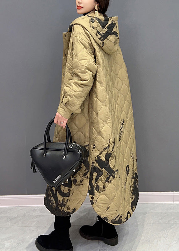 Plus Size Khaki Warm Fleece Thick Button Long Hooded Parka Winter - Down Jackets - DYAVOR®