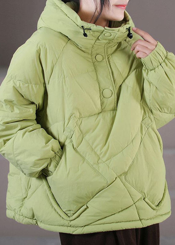 Plus Size Light Green Hooded Drawstring Duck Down Pullover Jackets Winter - Down Jackets - DYAVOR®