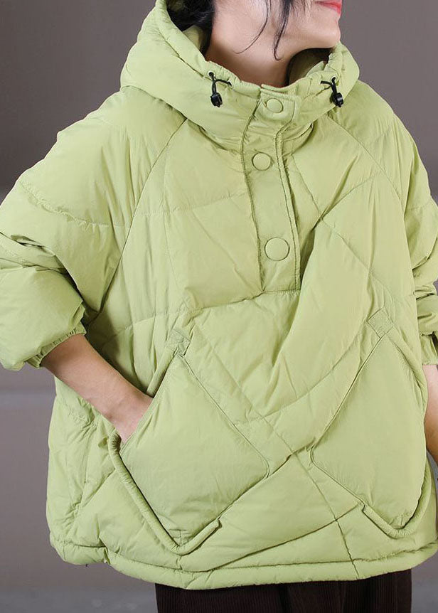 Plus Size Light Green Hooded Drawstring Duck Down Pullover Jackets Winter - Down Jackets - DYAVOR®