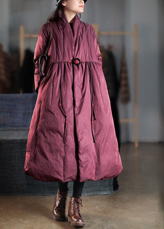Plus Size Mulberry V Neck Embroideried Pockets Duck Down Women Witner Coats - Down Jackets - DYAVOR®