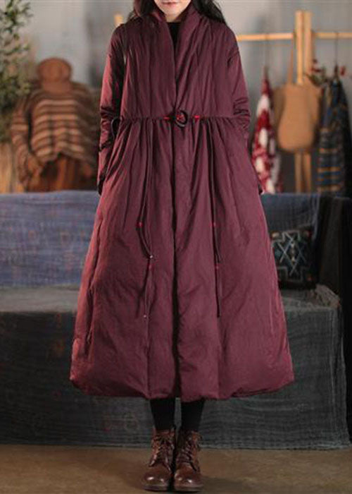 Plus Size Mulberry V Neck Embroideried Pockets Duck Down Women Witner Coats - Down Jackets - DYAVOR®