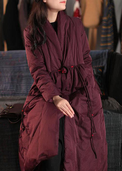 Plus Size Mulberry V Neck Embroideried Pockets Duck Down Women Witner Coats - Down Jackets - DYAVOR®
