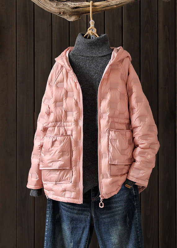 Plus Size Pink Hooded Zippered Duck Down Winter Coats Winter - Down Jackets - DYAVOR®