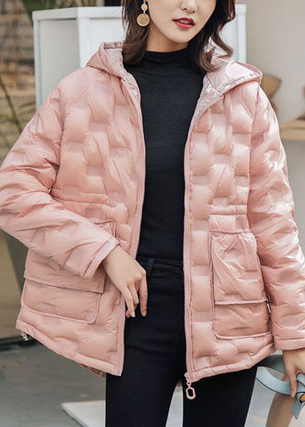 Plus Size Pink Hooded Zippered Duck Down Winter Coats Winter - Down Jackets - DYAVOR®