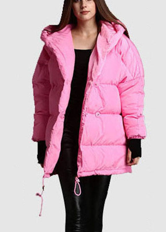 Plus Size Pink hooded drawstring Winter Duck Down Coat - Down Jackets - DYAVOR®