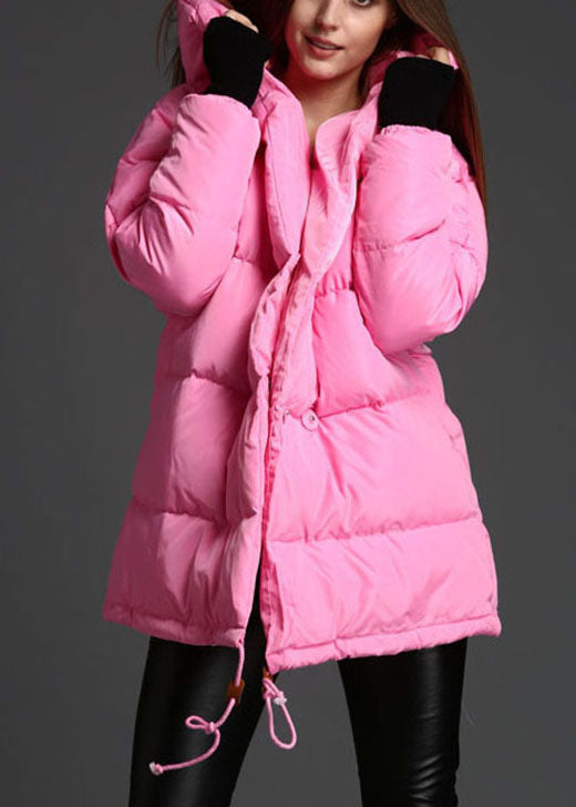 Plus Size Pink hooded drawstring Winter Duck Down Coat - Down Jackets - DYAVOR®
