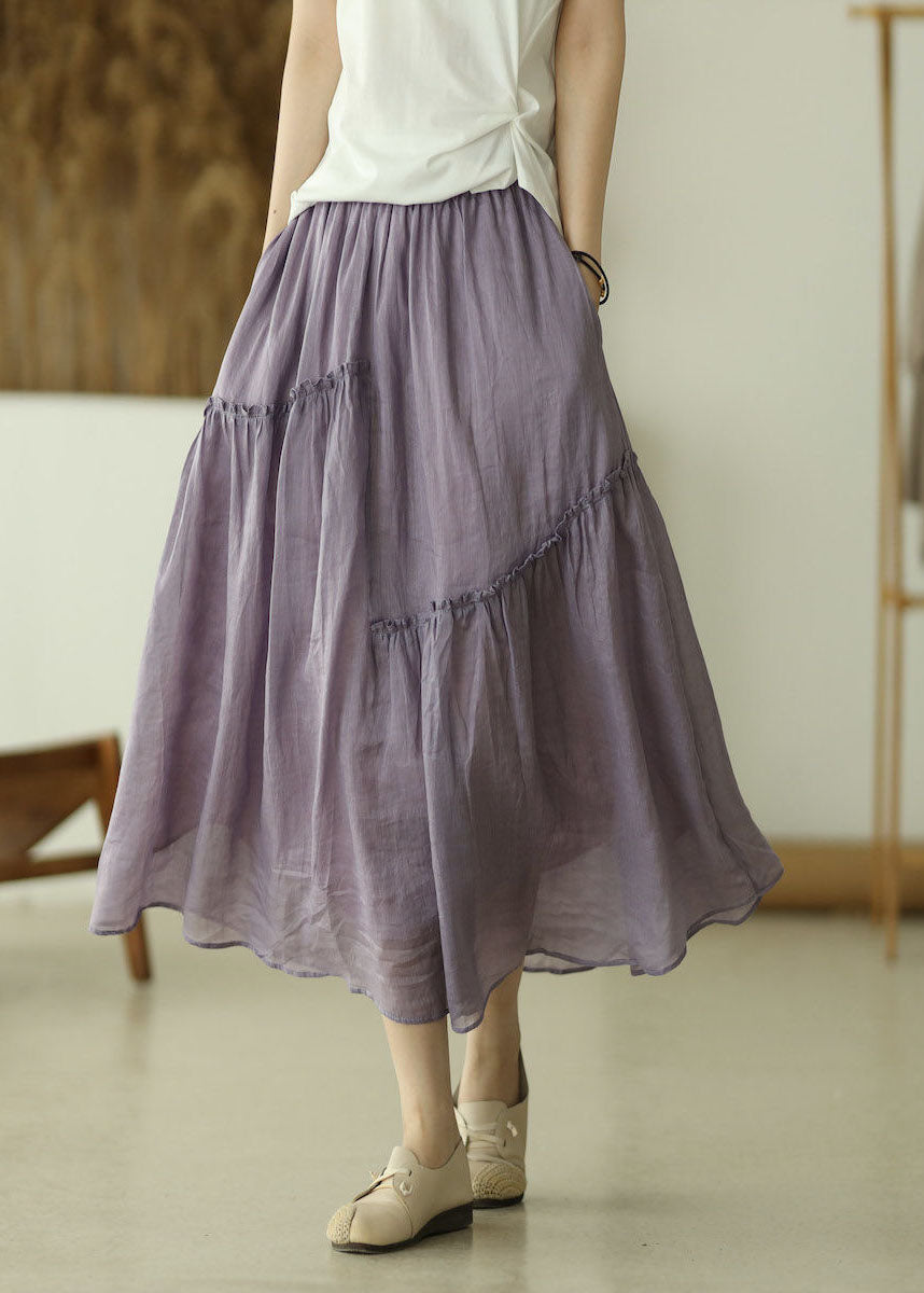 Plus Size Purple elastic waist Asymmetrical A line Skirts Spring - Skirts - DYAVOR®