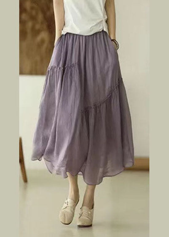 Plus Size Purple elastic waist Asymmetrical A line Skirts Spring - Skirts - DYAVOR®