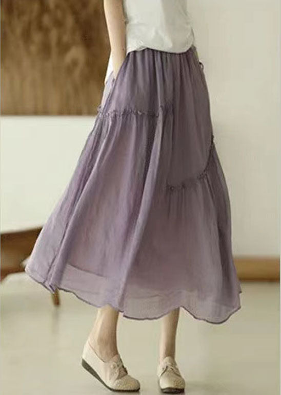 Plus Size Purple elastic waist Asymmetrical A line Skirts Spring - Skirts - DYAVOR®