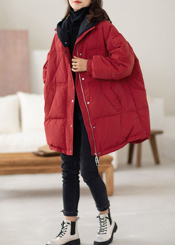 Plus Size Red Hooded Patchwork Duck Down Puffers Jackets Winter - Down Jackets - DYAVOR®