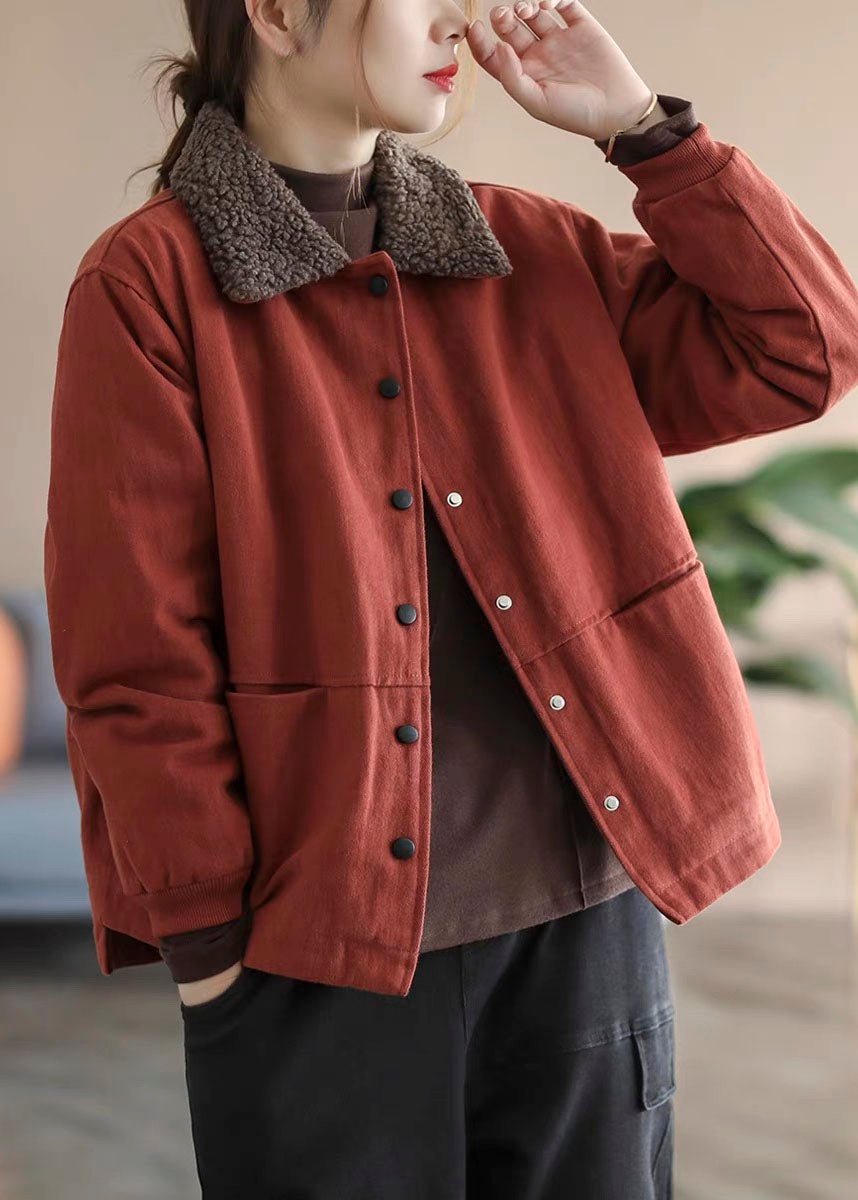Plus Size Red Peter Pan Collar Fuzzy Wool Lined Cotton Parkaer Winter - Down Jackets - DYAVOR®