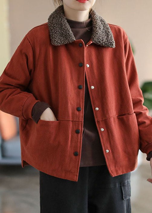Plus Size Red Peter Pan Collar Fuzzy Wool Lined Cotton Parkaer Winter - Down Jackets - DYAVOR®