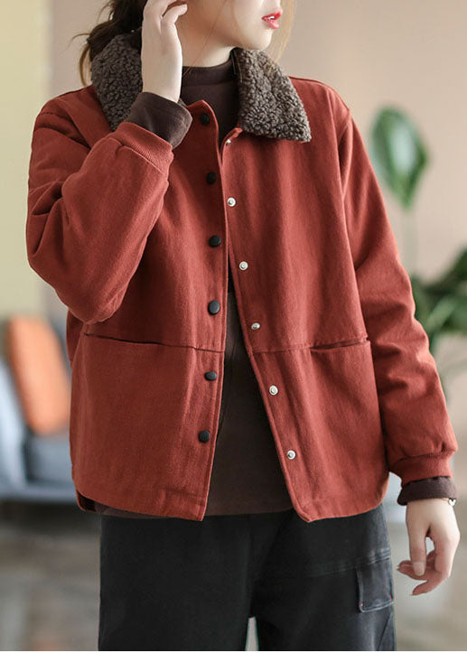 Plus Size Red Peter Pan Collar Fuzzy Wool Lined Cotton Parkaer Winter - Down Jackets - DYAVOR®
