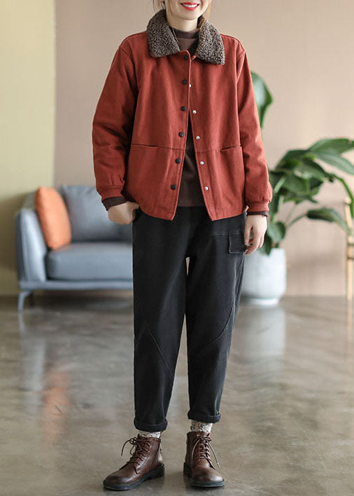 Plus Size Red Peter Pan Collar Fuzzy Wool Lined Cotton Parkaer Winter - Down Jackets - DYAVOR®