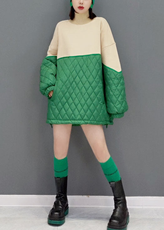 Plus size Green Turtle Neck Fine Cotton Filled Vacation Dresses Spring - Down Jackets - DYAVOR®