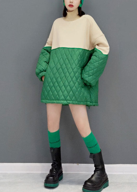 Plus size Green Turtle Neck Fine Cotton Filled Vacation Dresses Spring - Down Jackets - DYAVOR®