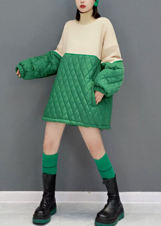 Plus size Green Turtle Neck Fine Cotton Filled Vacation Dresses Spring - Down Jackets - DYAVOR®