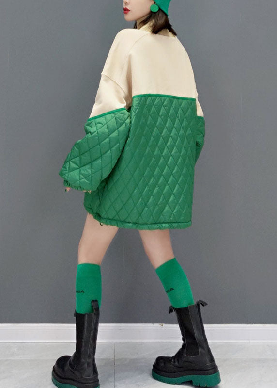 Plus size Green Turtle Neck Fine Cotton Filled Vacation Dresses Spring - Down Jackets - DYAVOR®