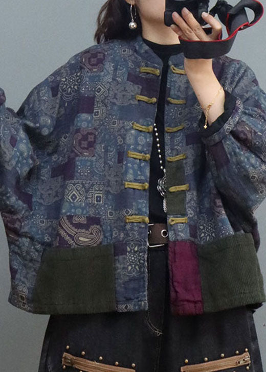 Purple Blue Pockets Patchwork Fine Cotton Filled Puffers Jackets Winter - Down Jackets - DYAVOR®