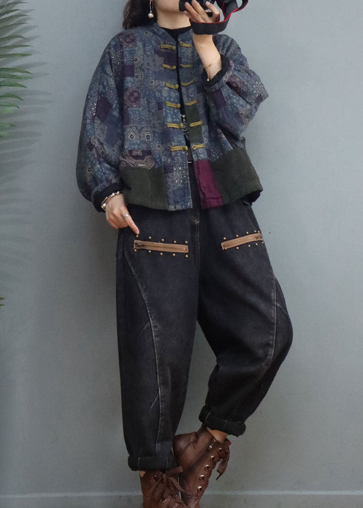Purple Blue Pockets Patchwork Fine Cotton Filled Puffers Jackets Winter - Down Jackets - DYAVOR®