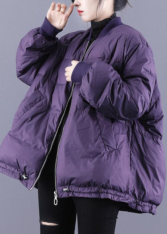 Purple Fine Cotton Filled Puffer Jacket Zip Up Drawstring Winter - Down Jackets - DYAVOR®