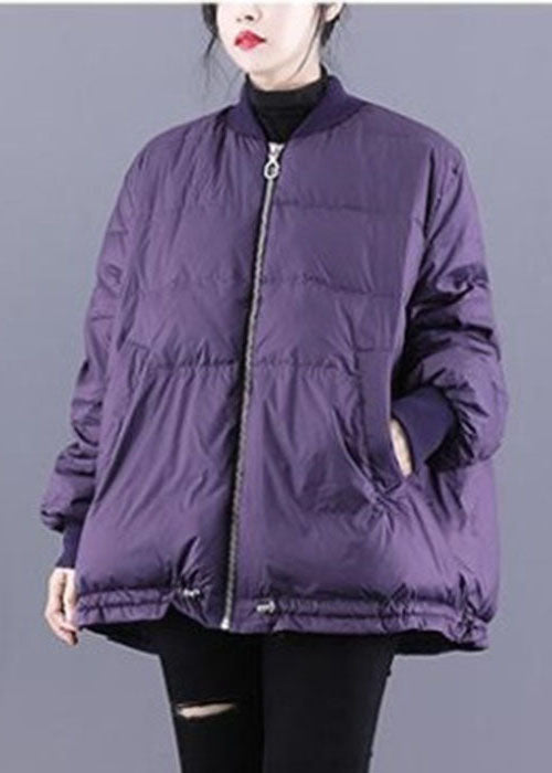 Purple Fine Cotton Filled Puffer Jacket Zip Up Drawstring Winter - Down Jackets - DYAVOR®