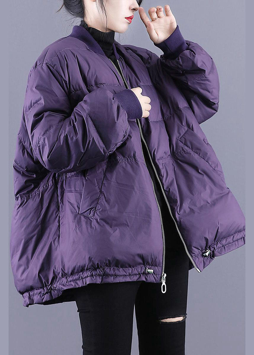 Purple Fine Cotton Filled Puffer Jacket Zip Up Drawstring Winter - Down Jackets - DYAVOR®