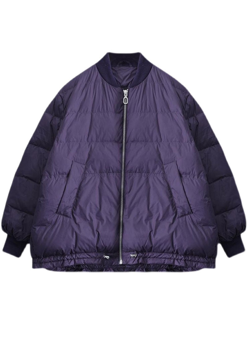 Purple Fine Cotton Filled Puffer Jacket Zip Up Drawstring Winter - Down Jackets - DYAVOR®