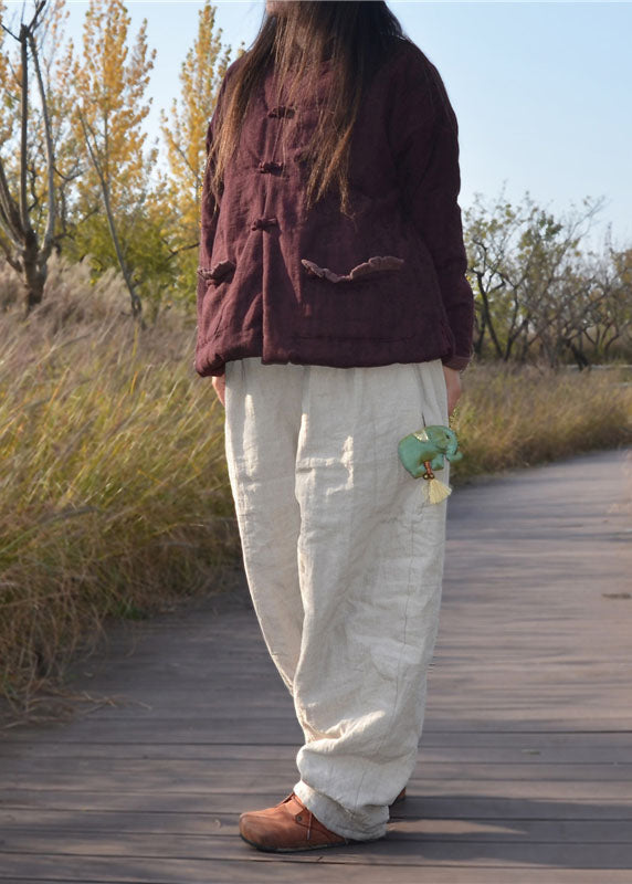 Purple Red Pockets Fine Cotton Filled Winter coats - Down Jackets - DYAVOR®