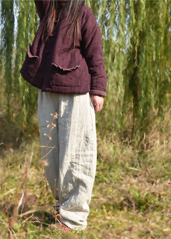 Purple Red Pockets Fine Cotton Filled Winter coats - Down Jackets - DYAVOR®