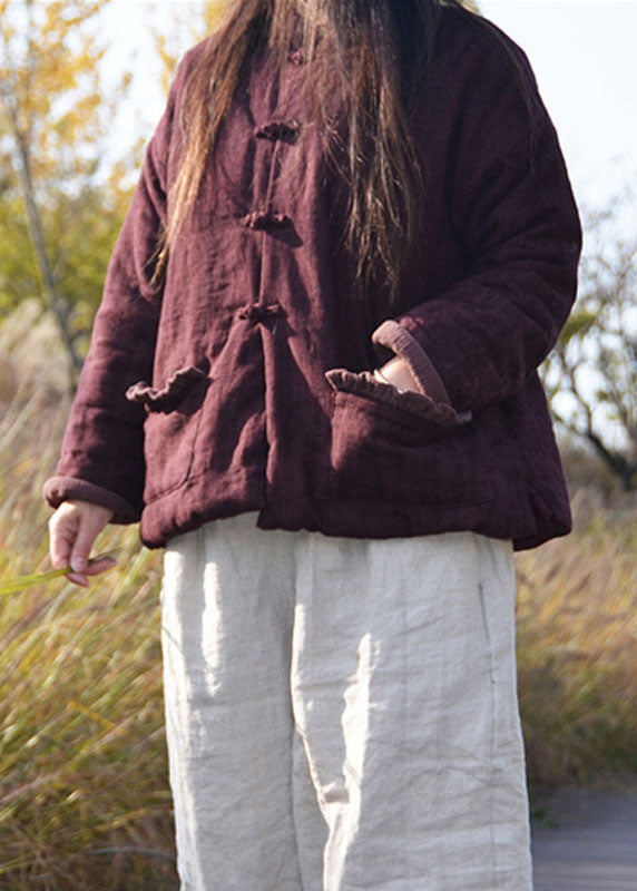 Purple Red Pockets Fine Cotton Filled Winter coats - Down Jackets - DYAVOR®