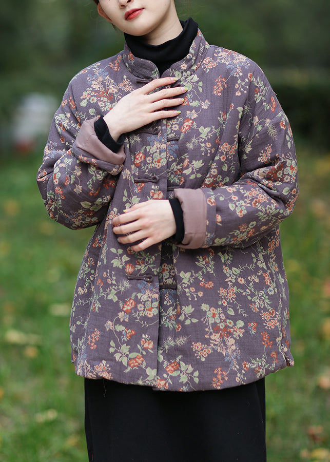 Purple Stand Collar Button Warm Fleece Parka Winter - Down Jackets - DYAVOR®