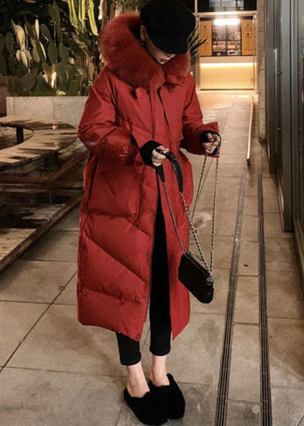 Red Bow Duck Down Puffer Coats Rabbit Hair Collar Pockets Winter - Down Jackets - DYAVOR®