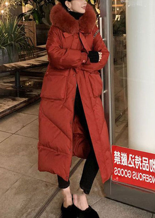Red Bow Duck Down Puffer Coats Rabbit Hair Collar Pockets Winter - Down Jackets - DYAVOR®