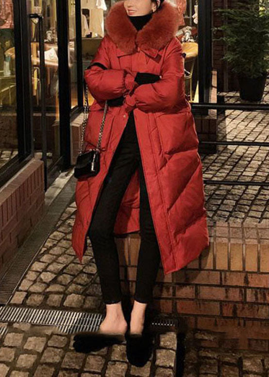 Red Bow Duck Down Puffer Coats Rabbit Hair Collar Pockets Winter - Down Jackets - DYAVOR®