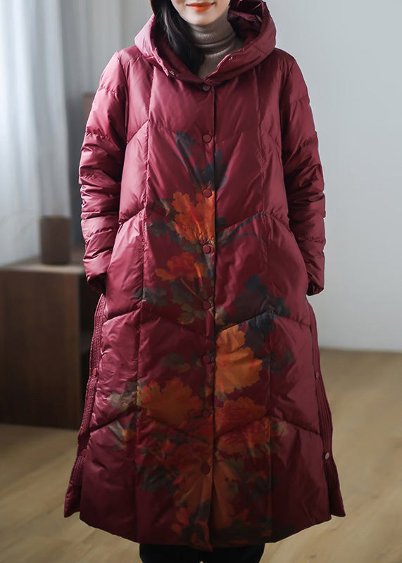 Red Button Warm Fleece Thick Duck Down Long Down Coat Winter - Down Jackets - DYAVOR®