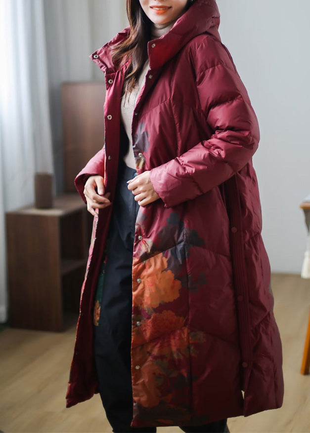 Red Button Warm Fleece Thick Duck Down Long Down Coat Winter - Down Jackets - DYAVOR®