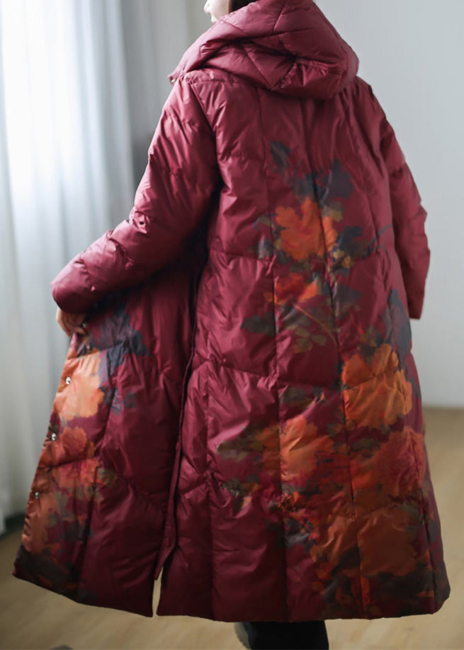 Red Button Warm Fleece Thick Duck Down Long Down Coat Winter - Down Jackets - DYAVOR®