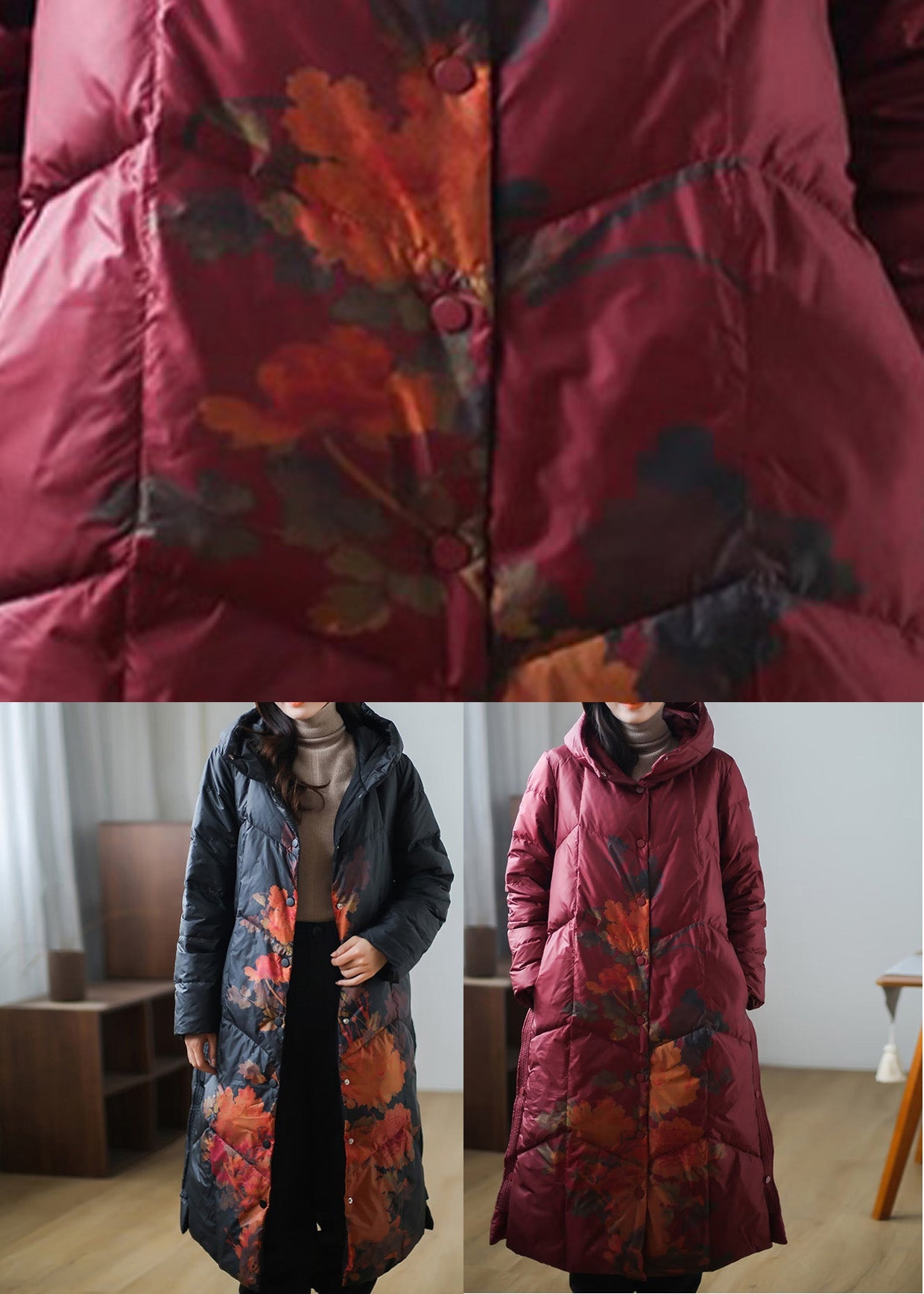 Red Button Warm Fleece Thick Duck Down Long Down Coat Winter - Down Jackets - DYAVOR®