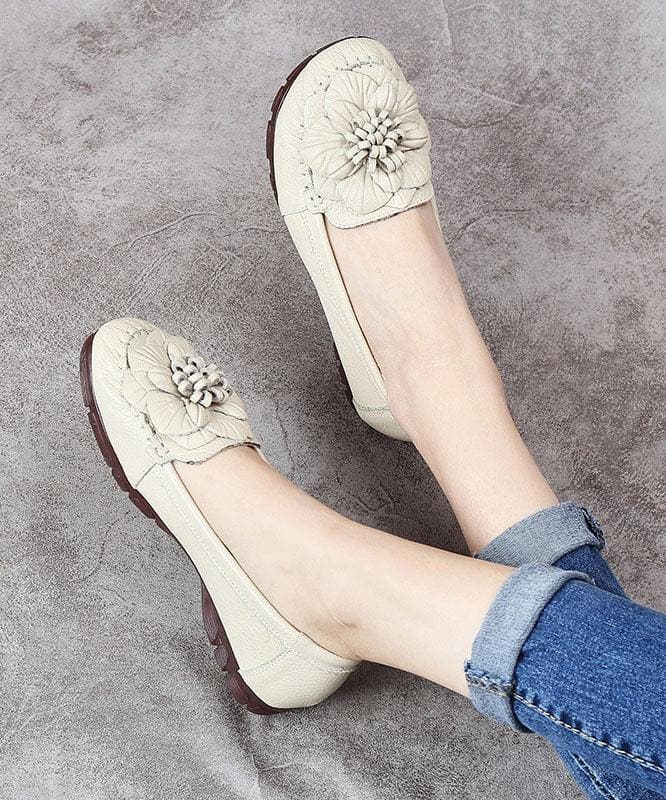 Red Floral Cowhide Leather Flat Shoes For Women Flat - Flats Shoes - DYAVOR®