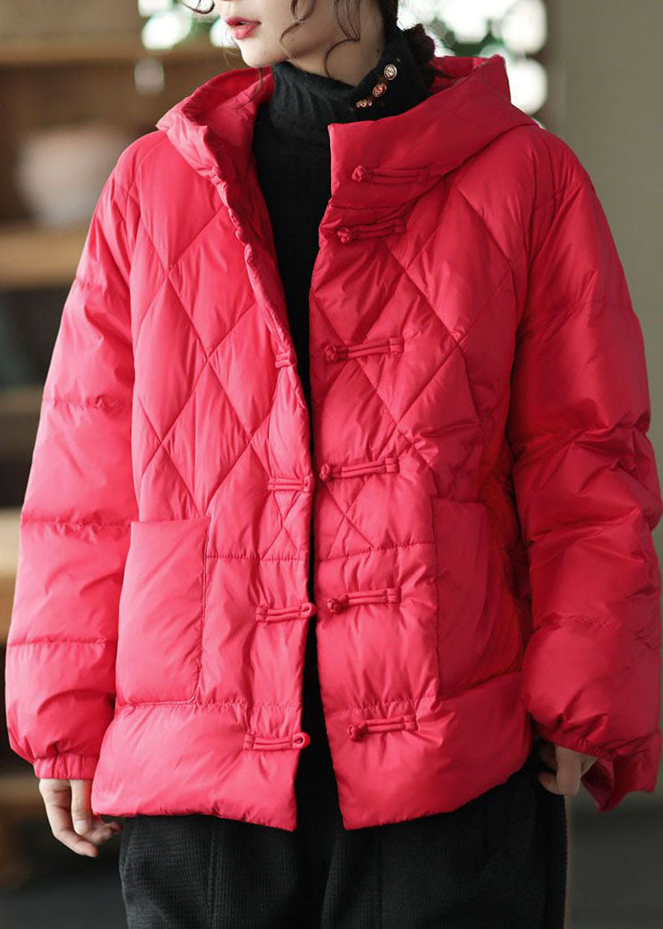 Red Oriental Button Fine Cotton Filled Parkas Oversized Thick Winter - Down Jackets - DYAVOR®
