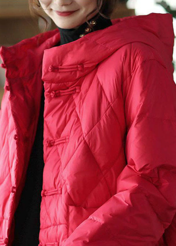 Red Oriental Button Fine Cotton Filled Parkas Oversized Thick Winter - Down Jackets - DYAVOR®