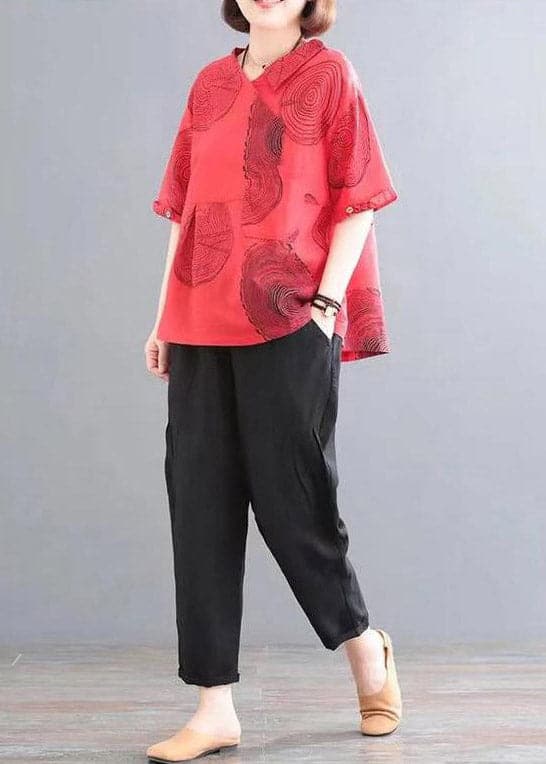 Red Patchwork Pockets Top And Crop Pants Two Piece Set Summer - Two Pieces Set - DYAVOR®