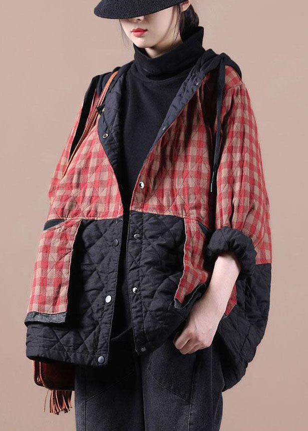Red Plaid Patchwork Women Winter Parkas - Down Jackets - DYAVOR®