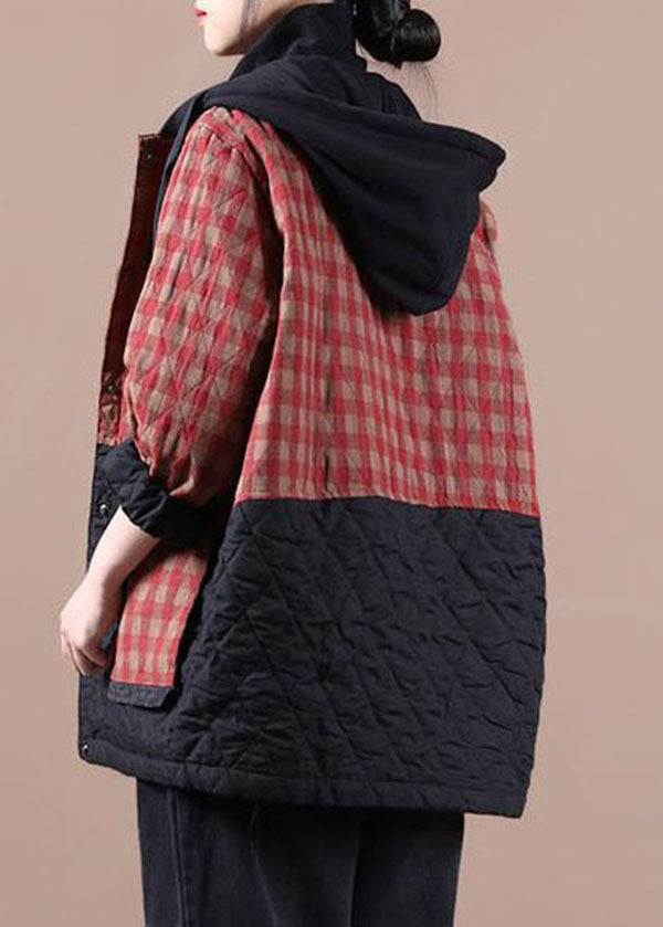 Red Plaid Patchwork Women Winter Parkas - Down Jackets - DYAVOR®