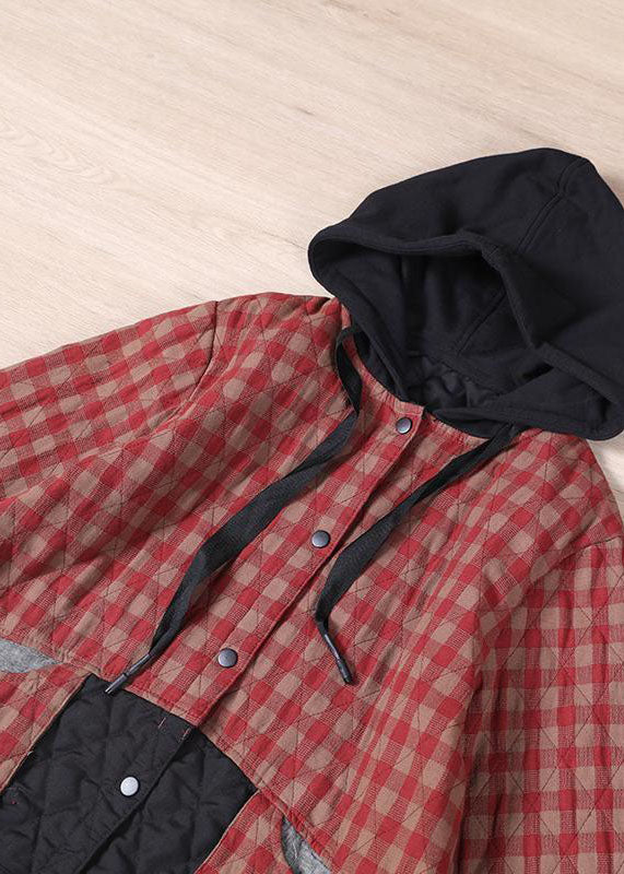 Red Plaid Patchwork Women Winter Parkas - Down Jackets - DYAVOR®