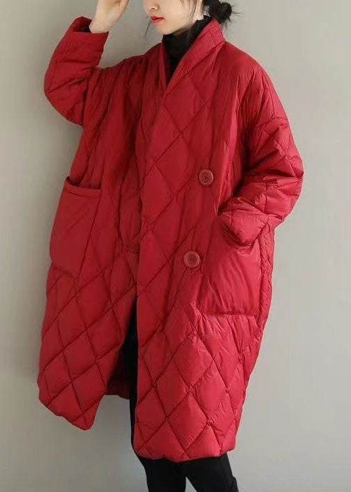Red Warm Fine Cotton Filled Women Witner Coats Rhombic Plaid Solid - Down Jackets - DYAVOR®