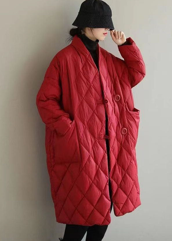 Red Warm Fine Cotton Filled Women Witner Coats Rhombic Plaid Solid - Down Jackets - DYAVOR®